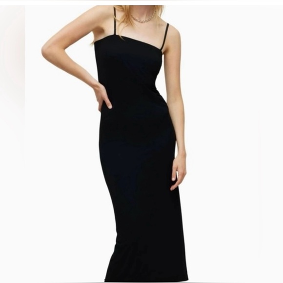 All Saints NWT Charlie Midi Dress Black Size 8 Sleeveless Slip Dress Square Neck - Picture 2 of 7